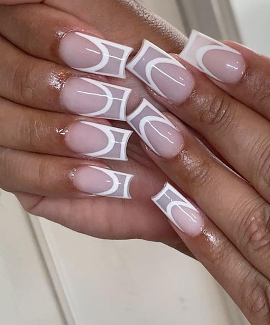 Nude Nails With White Outline