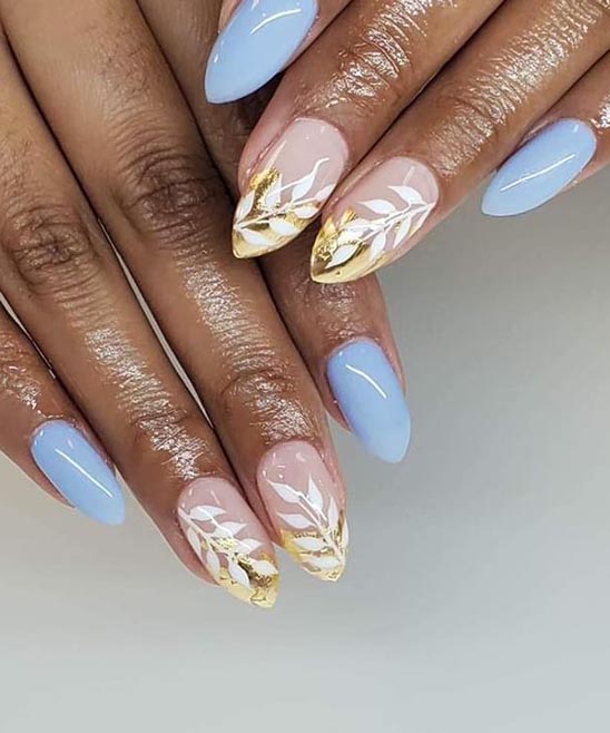 Nude and Gold Almond Nails