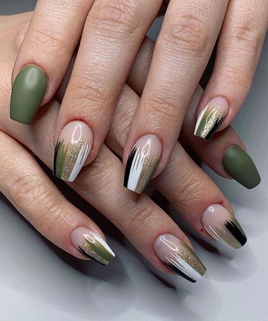 Nude and Olive Green Nails
