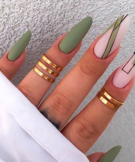 Olive Green Chrome Nails
