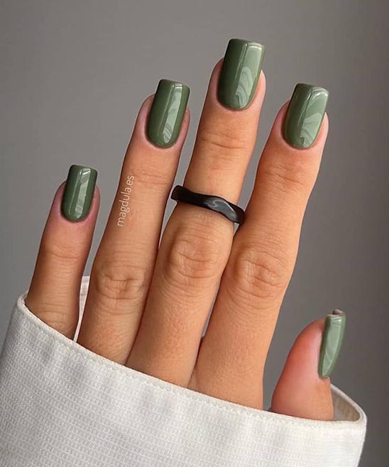 Olive Green Nails With Designs