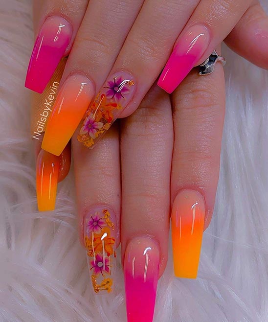 Ombre Nails Orange and Pink