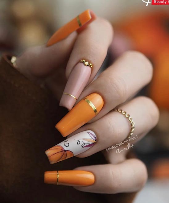 Orange Almond Nails Design