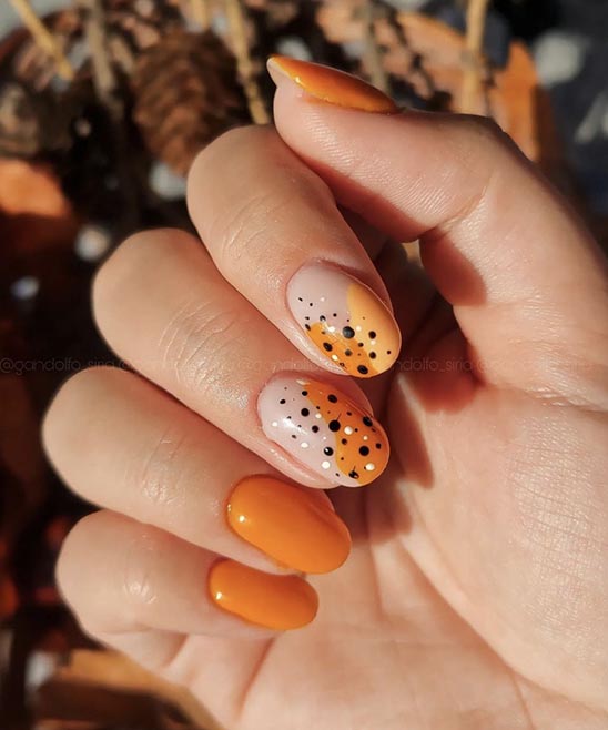 Orange Almond Shaped Nails