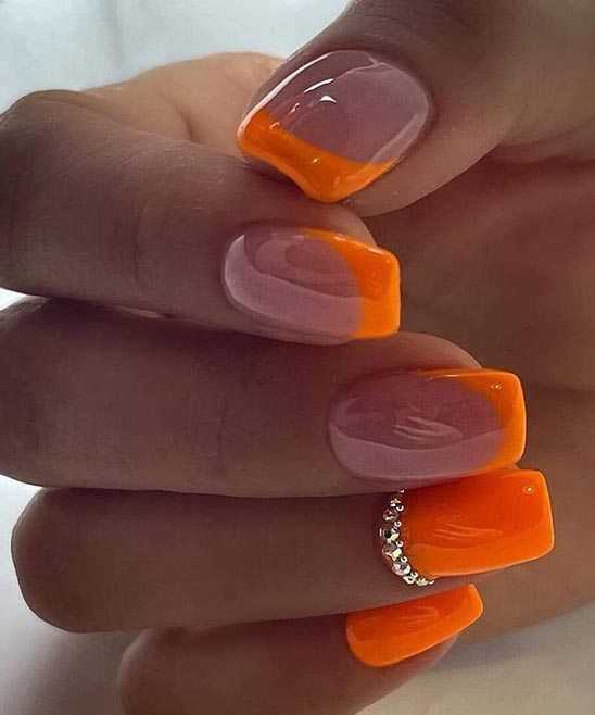 Orange Coffin Acrylic Nails