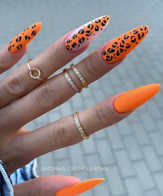 Orange Long Almond Acrylic Nails