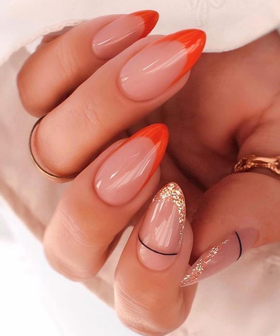 Orange Nails With Diamonds