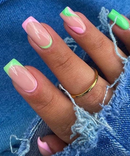 Orange Pink and Blue Nails