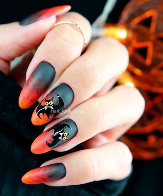 Orange and Black Ombre Halloween Nails