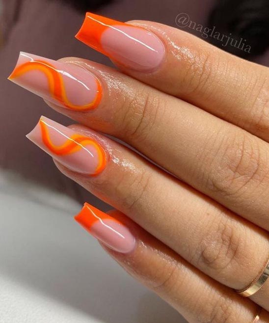Orange and Gold Coffin Nails