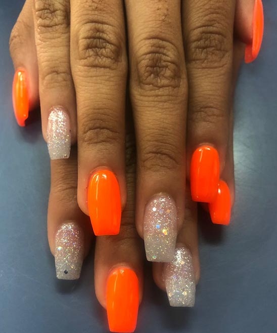 Orange and Pink Coffin Nails