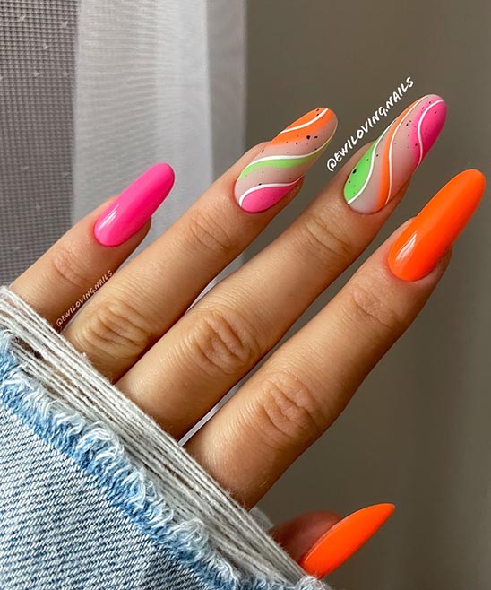 Orange and Pink French Nails