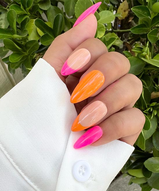 Orange and Pink French Tip Nails