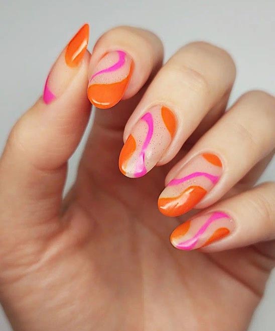 Orange and Pink Glitter Nails