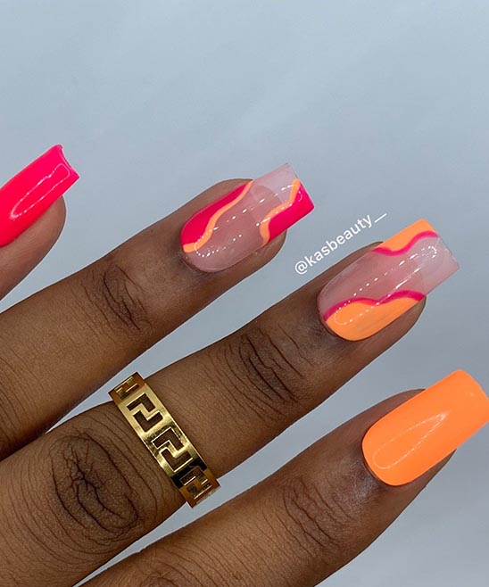 Orange and Pink Neon Nails