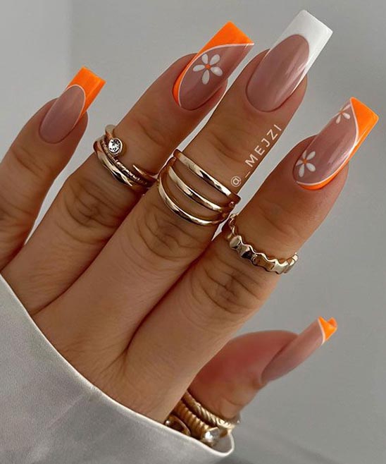 Orange and White Nails