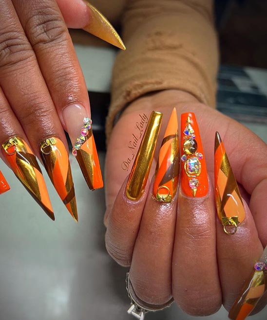 Orange and Yellow Coffin Nails