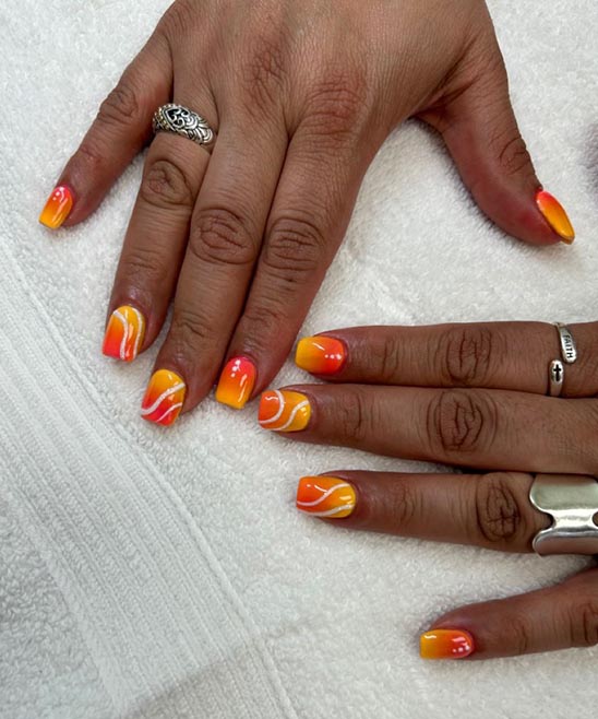 Orange and Yellow Marble Nails