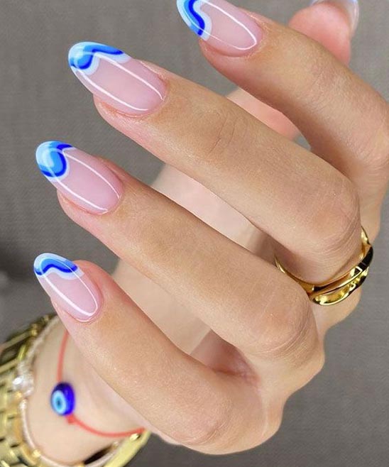 Oval Blue French Tip Nails