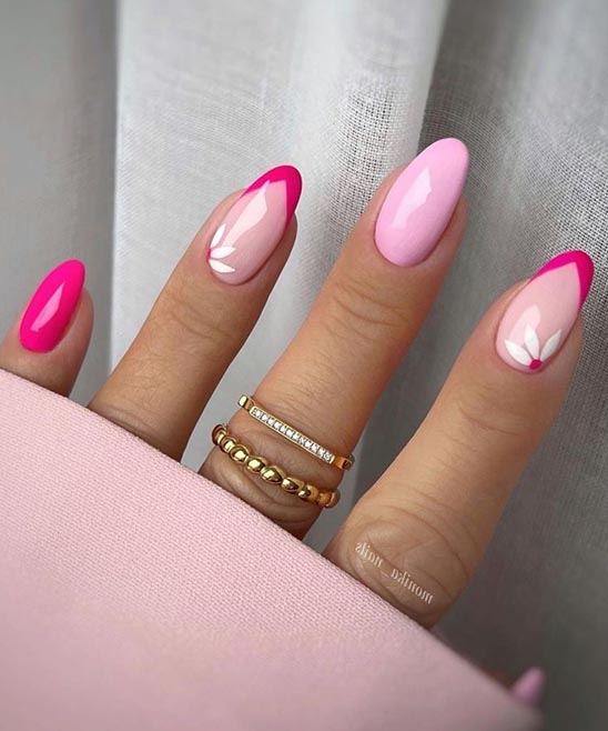 Pink Almond French Tip Nails