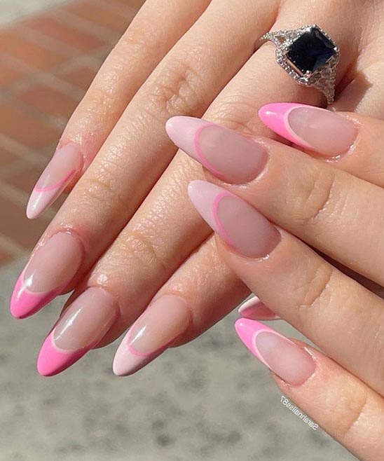 Pink French Tip Nails Short Almond