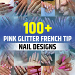 Pink French Tip Nails With Glitter