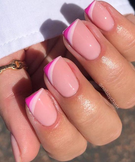 Pink French Tip Nails With Rhinestones