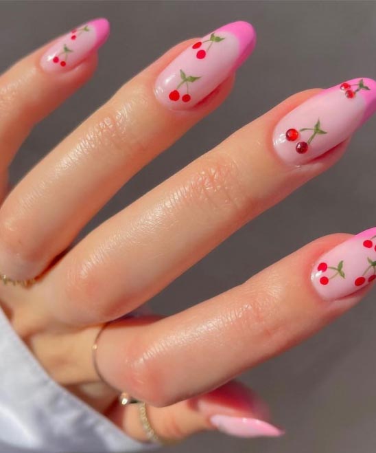 Pink French Tip Short Nails