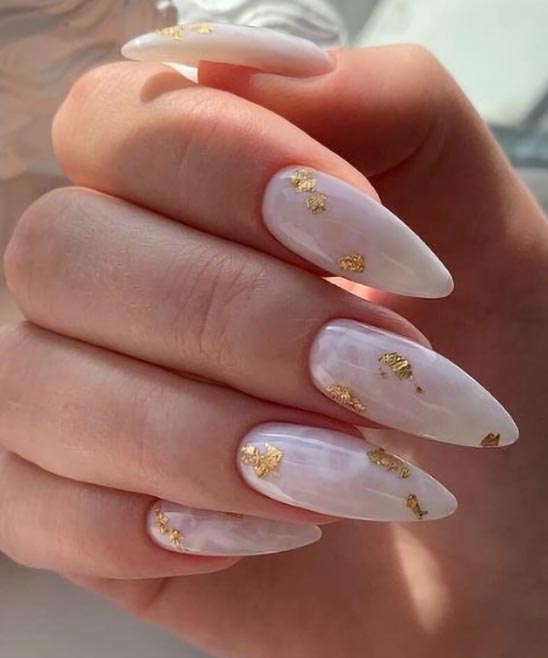 Pink Marble Nails With Gold Flakes