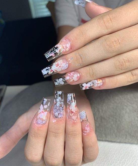 Pink Nail Designs Coffin Shape