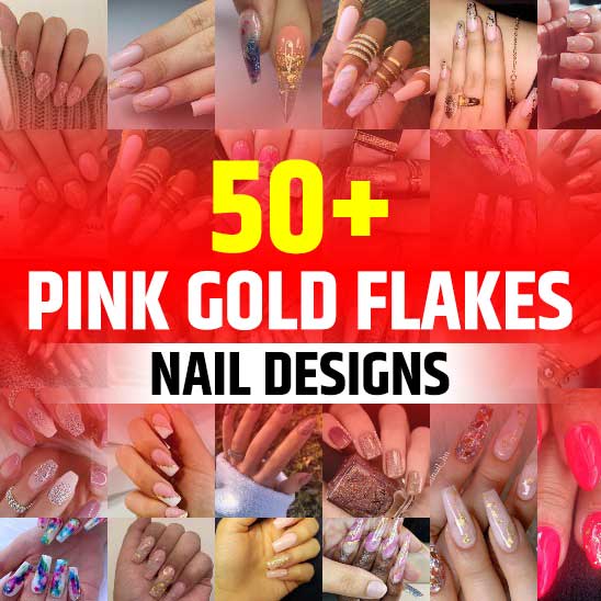 Pink Nails With Gold Flakes