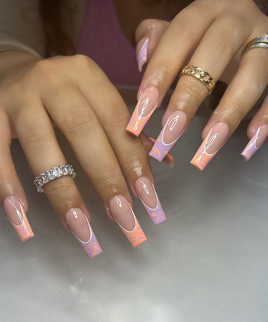 Pink Nails With White Outline
