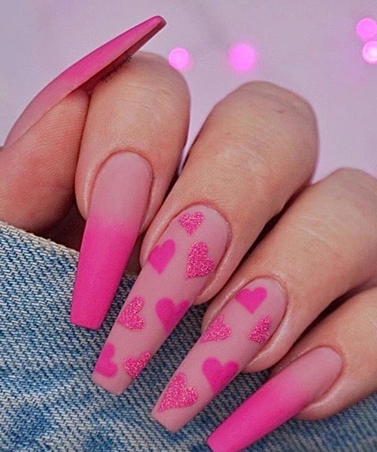 Pink Valentines Day Nails Short