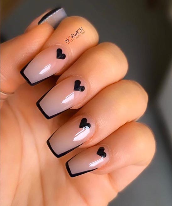 Pink and Black Heart Nail Design
