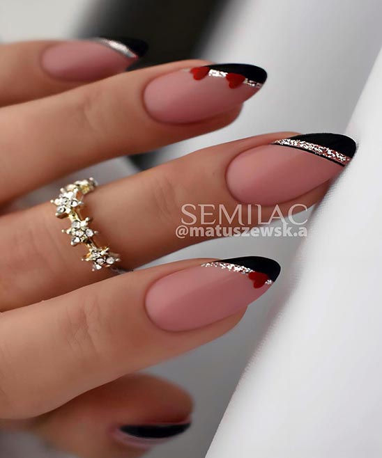 Pink and Black Valentine Nails