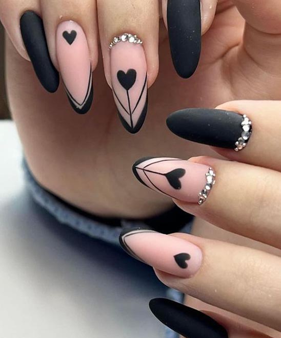 Pink and Black Valentine Nails