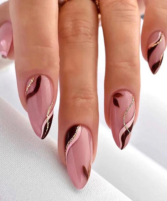 Pink and Brown Cow Print Nails