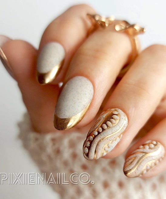 Golden Touch Shimmering AlmondShaped Nails TailoringinHindi