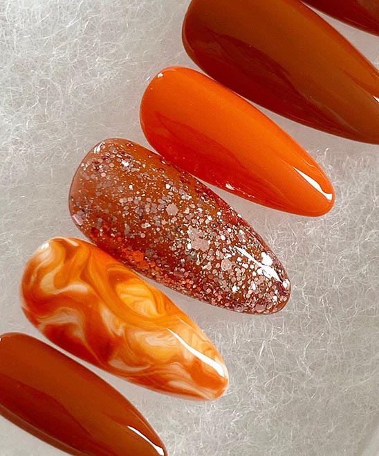 Pink and Orange Almond Nails