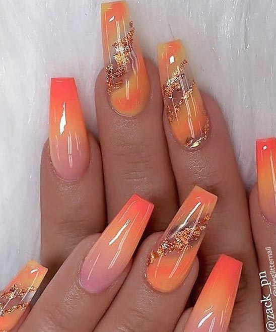 Pink and Orange Coffin Nails