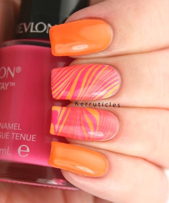 Pink and Orange Coffin Nails