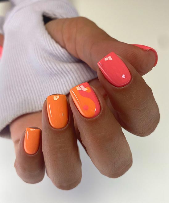 Pink and Orange Glitter Nails
