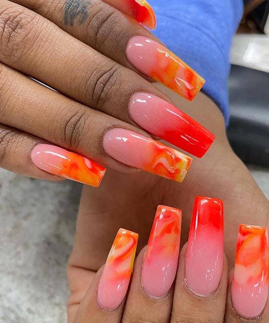 Pink and Orange Halloween Nails