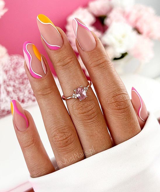 Pink and Orange Swirl Nails