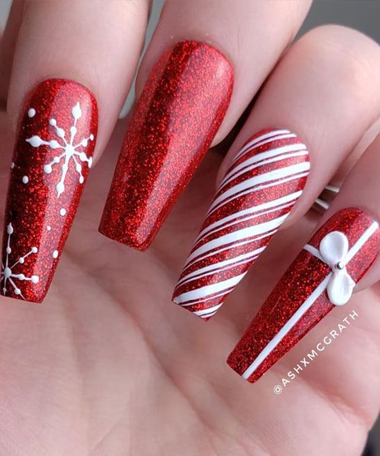 Pink and Red Christmas Nails