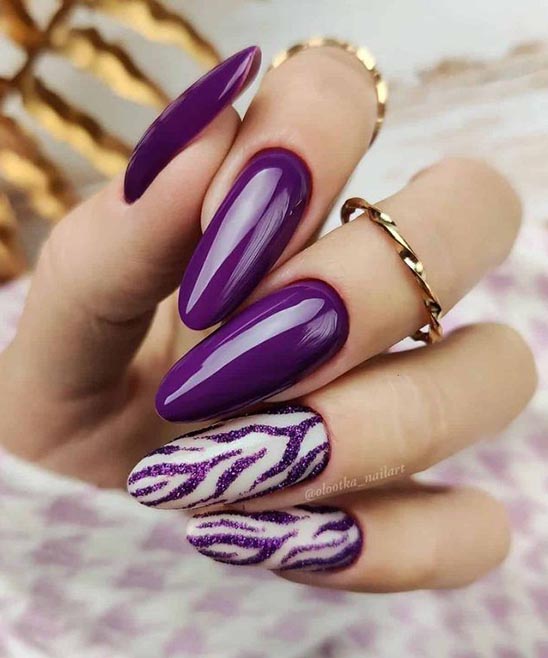 Purple Gold and White Nails