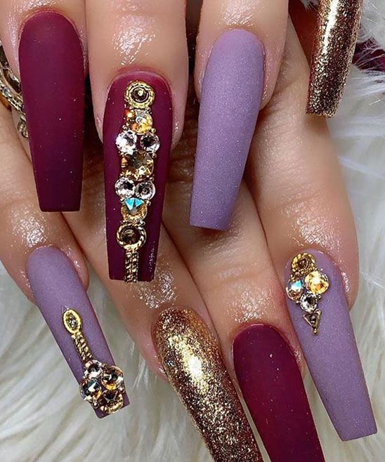 Purple and Gold Foil Nails