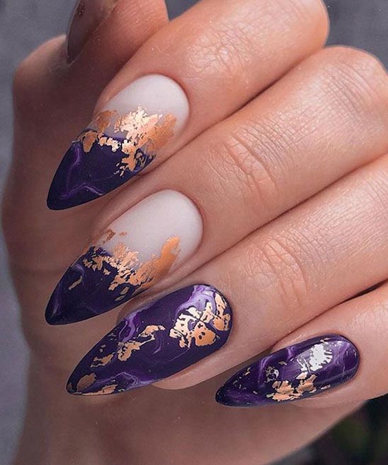Purple and Gold French Tip Nails