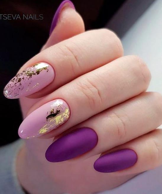 Purple and Gold Nails Short