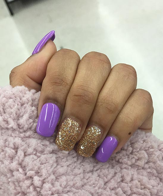 Purple and Gold Nails With Rhinestones